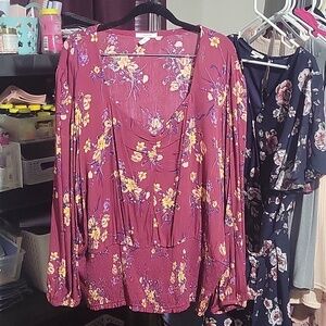 Maurices Red Floral Sweatheart Neck Smocked Bottom Top